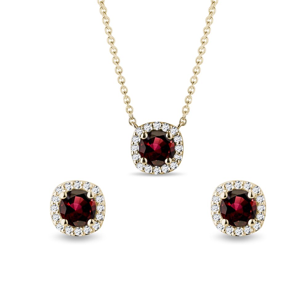 Set granátových šperků ze žlutého 14k zlata KLENOTA
