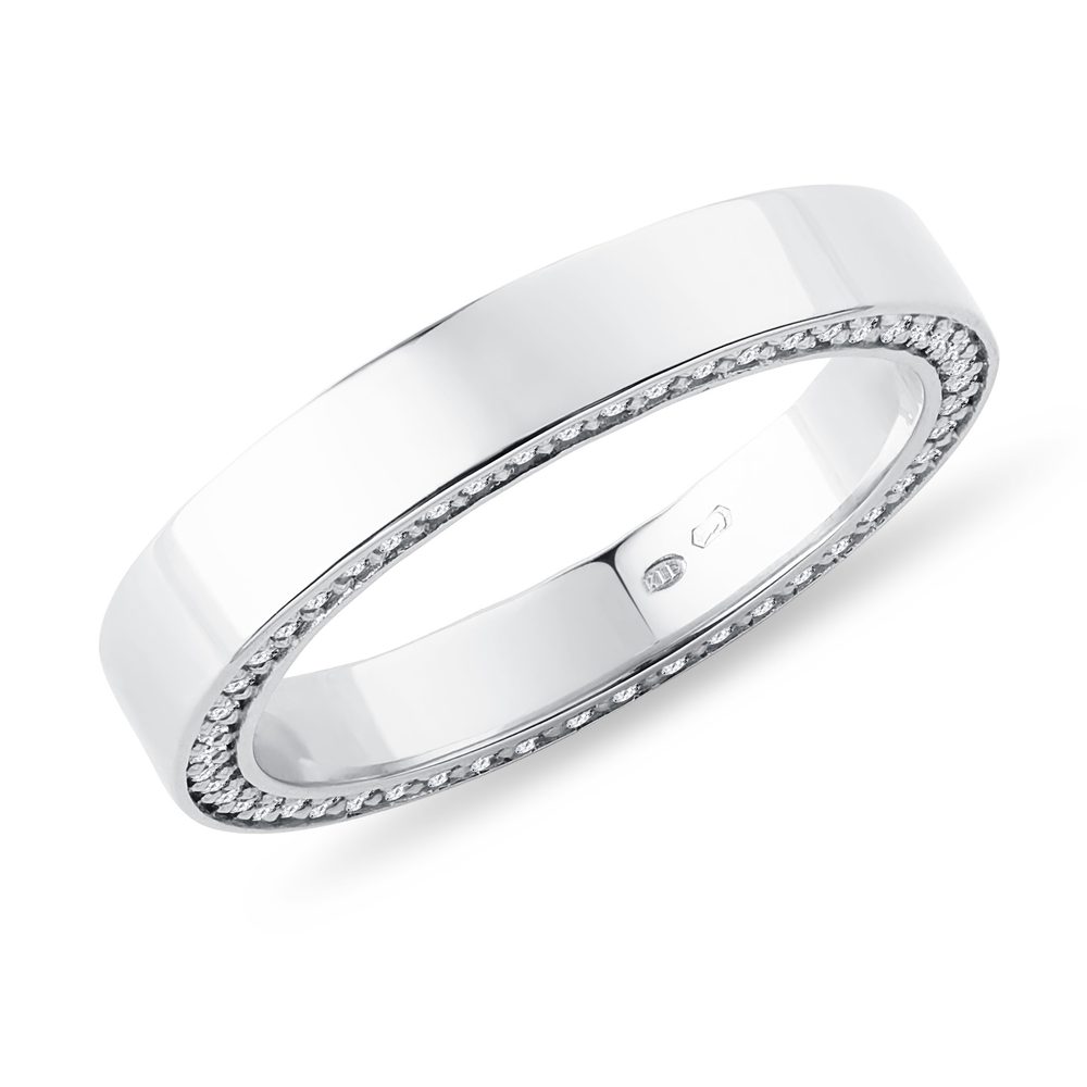 Pánský prsten v bílém zlatě s diamanty po straně obroučky KLENOTA