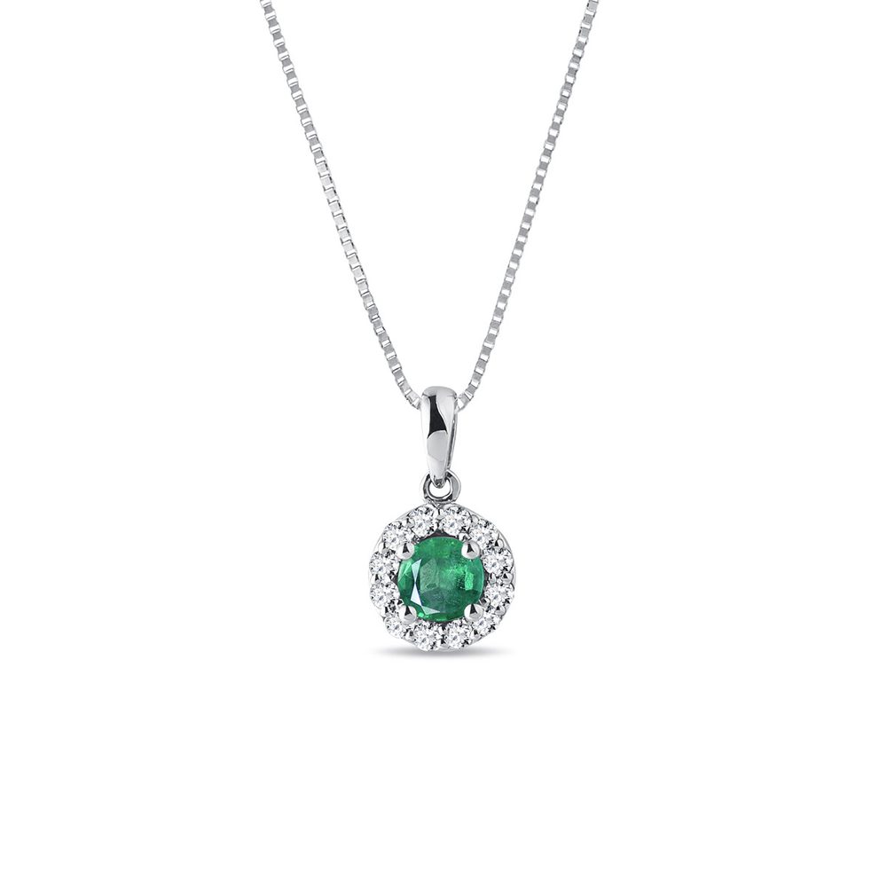 E-shop Smaragdový náhrdelník s diamanty v bílém 14k zlatě