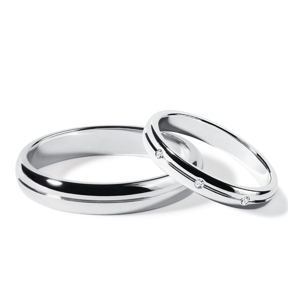 E-shop Sada snubních drážkových prstenů s diamanty v bílém zlatě