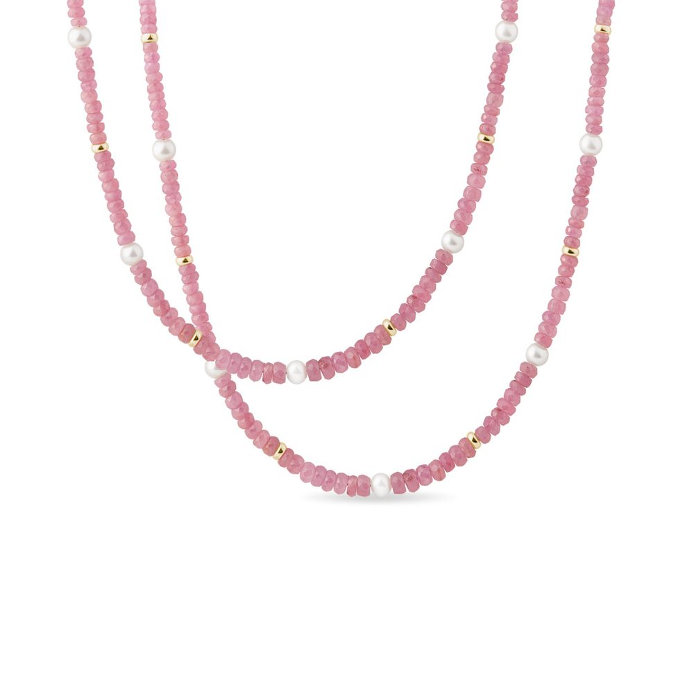 E-shop Náhrdelník z růžových safírů, perel a žlutého zlata