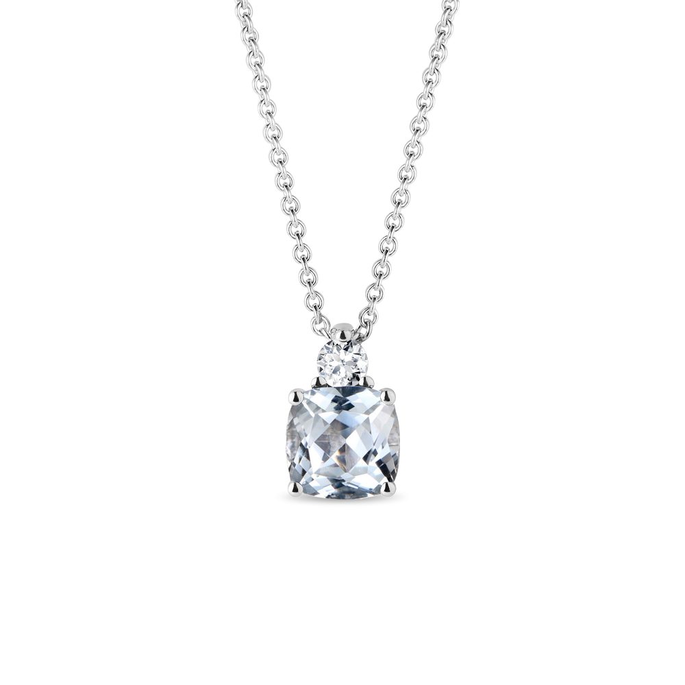 Náhrdelník z bílého zlata s akvamarínem a diamantem KLENOTA