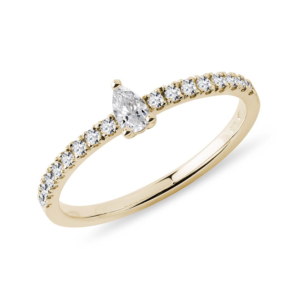 E-shop Prsten s diamantem kapka a brilianty ve žlutém zlatě