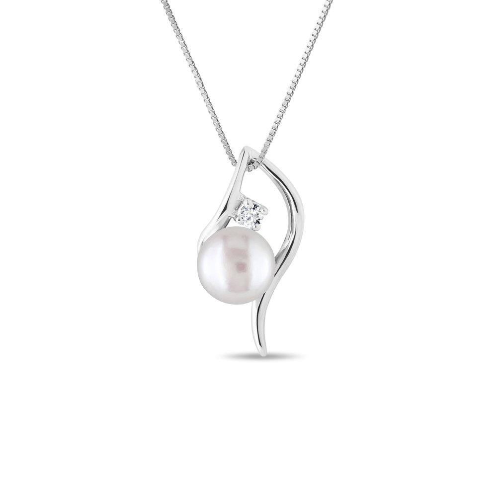 Přívěsek z bílého zlata se sladkovodní perlou KLENOTA