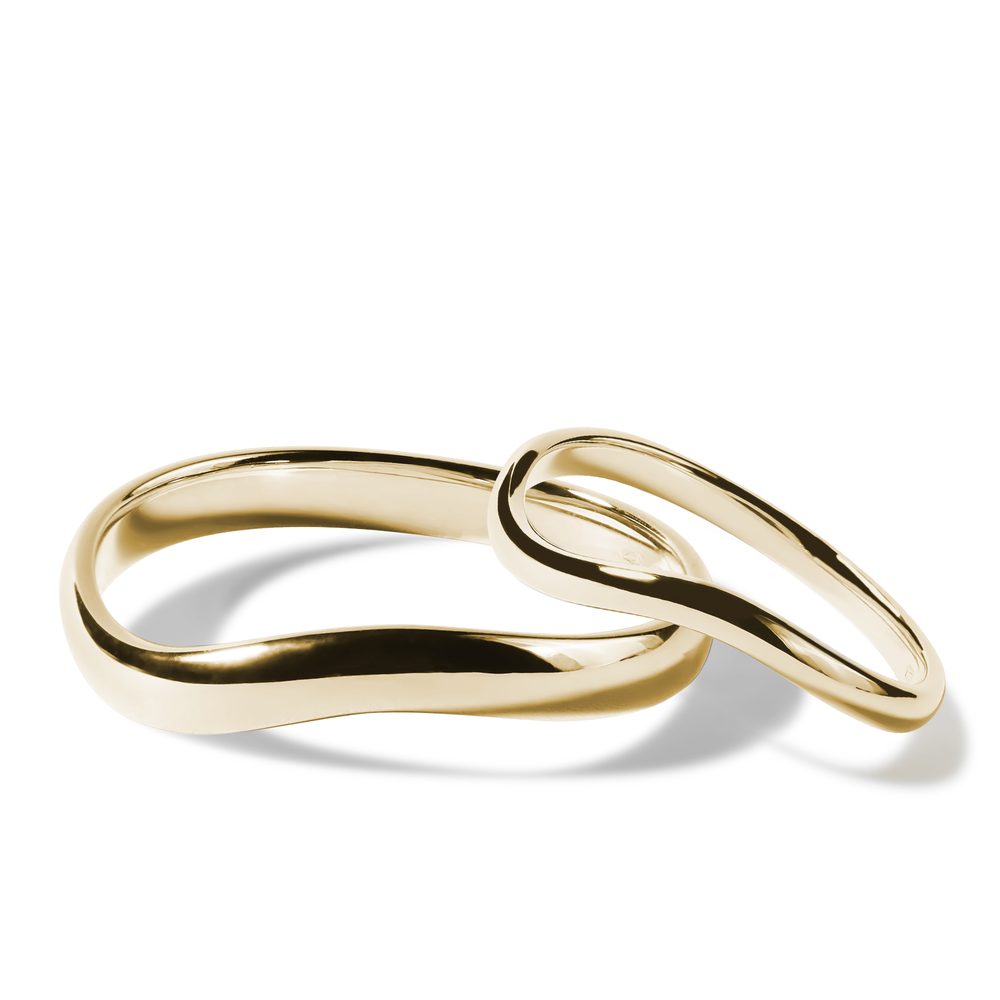 Netradiční snubní prsteny wave ze žlutého 14k zlata KLENOTA