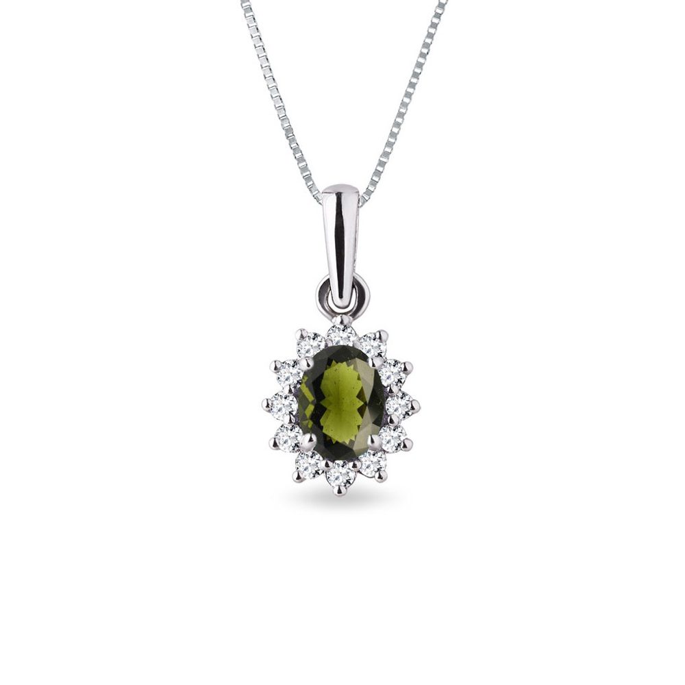 E-shop Vltavínový náhrdelník s diamanty v bílém zlatě