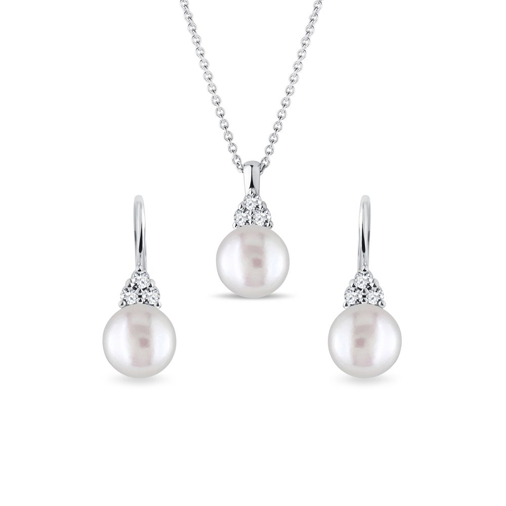 E-shop Sada šperků s perlami a diamanty v bílém zlatě