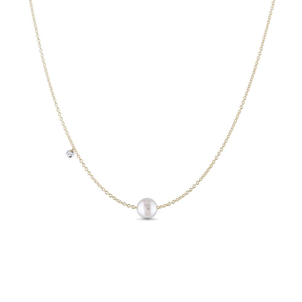 Náhrdelník s perlou a diamantem ve žlutém zlatě KLENOTA