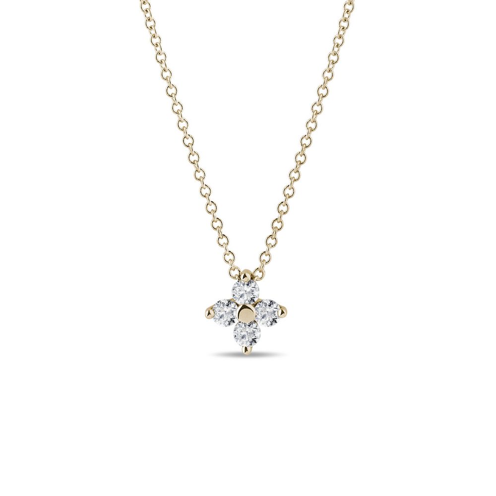 Diamantový náhrdelník čtyřlístek ze žlutého 14k zlata KLENOTA