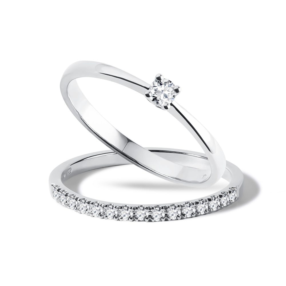 Set svatebních prstenů s diamanty v bílém zlatě KLENOTA