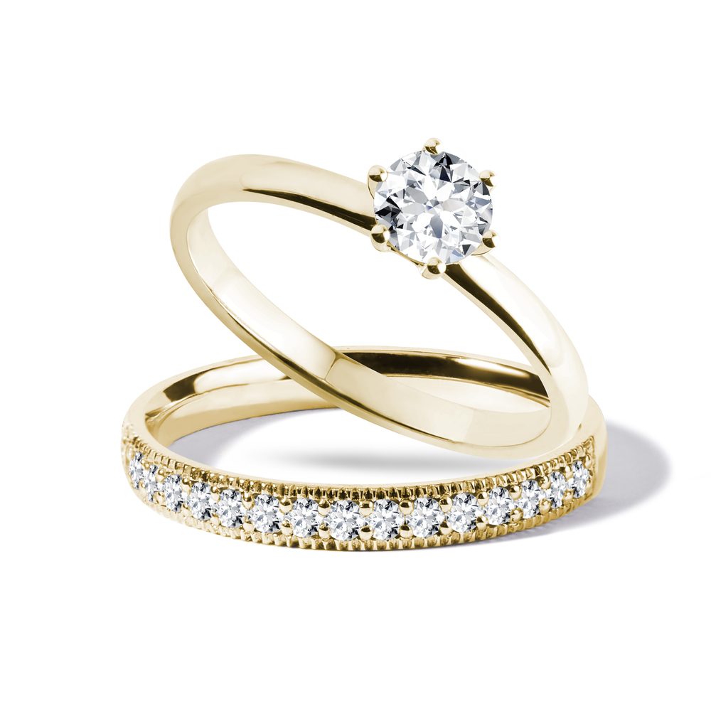 E-shop Set zásnubního a snubního prstenu ve 14k zlatě