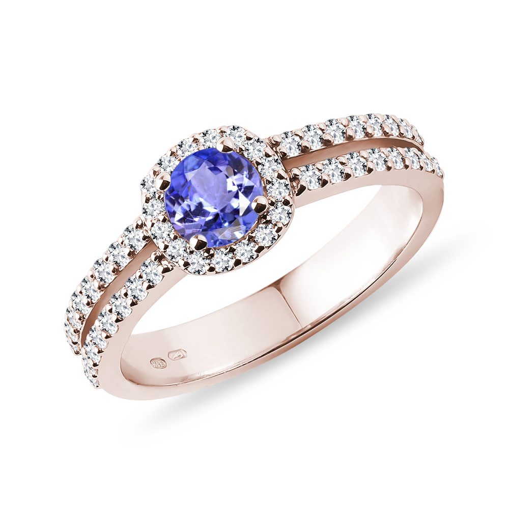 E-shop Luxusní diamantový prsten s tanzanitem v růžovém zlatě
