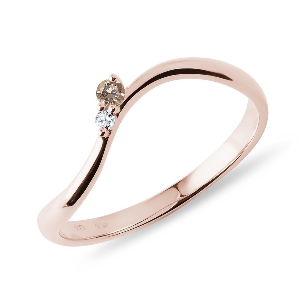 E-shop Prsten waves z růžového zlata s champagne diamantem