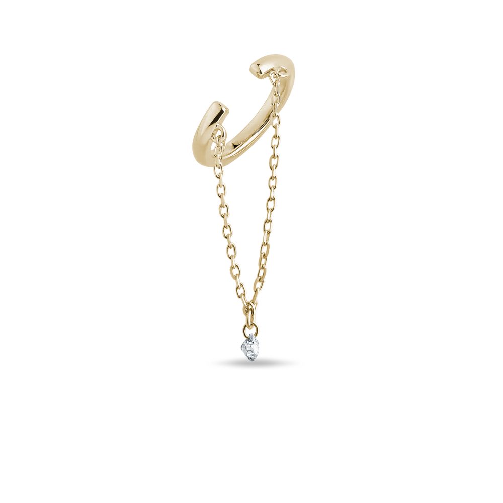 Zlatá řetízková náušnice ear cuff s diamantem KLENOTA