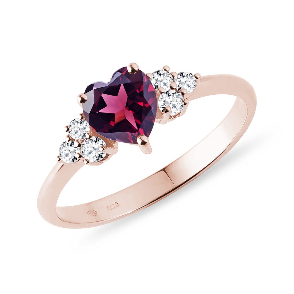 E-shop Prsten z růžového zlata s rhodolitem a diamanty