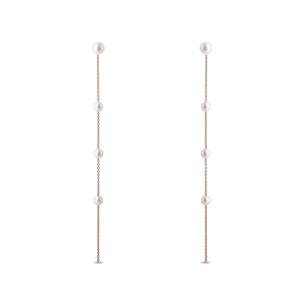 Řetízkové náušnice se sladkovodními perlami v růžovém zlatě KLENOTA