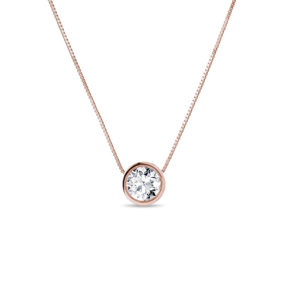 Bezel náhrdelník s diamantem v růžovém 14k zlatě KLENOTA