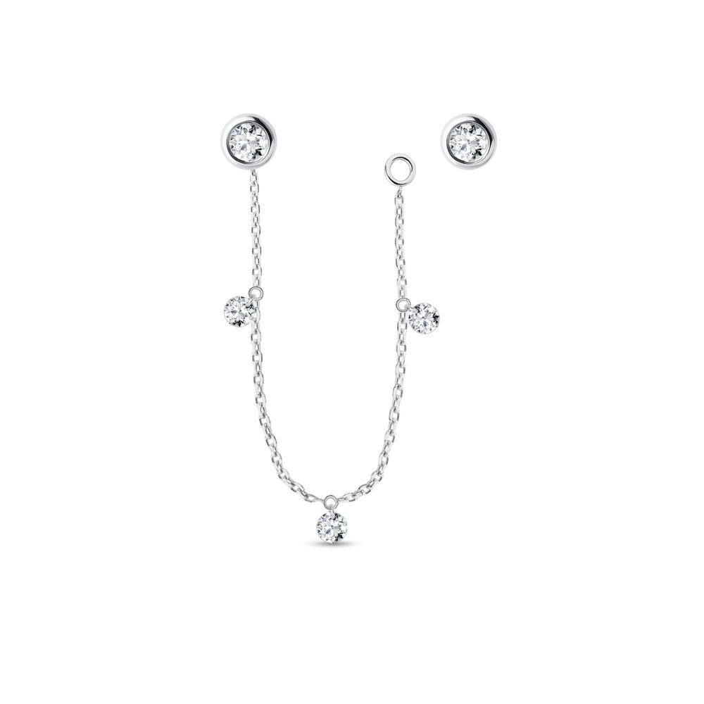 Variabilní náušnice s diamanty a  řetízkem v bílém zlatě KLENOTA