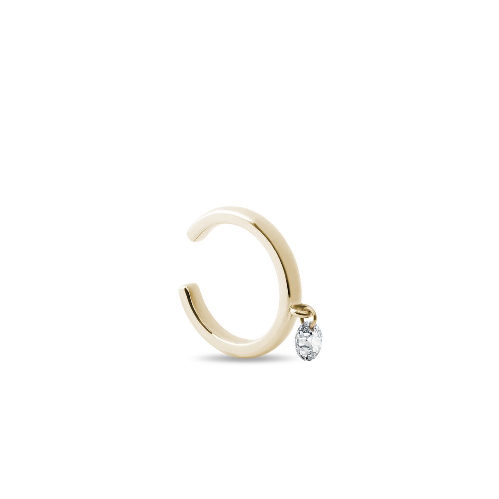 Zlatá náušnice ear cuff s laboratorním diamantem KLENOTA