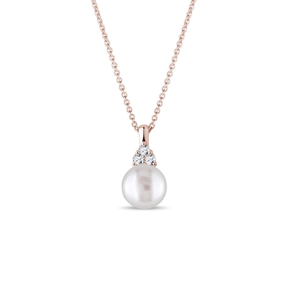 E-shop Náhrdelník se sladkovodní perlou a brilianty v růžovém zlatě