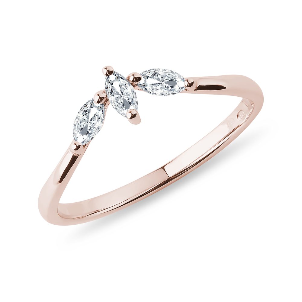 E-shop Prsten z růžového zlata s diamantovými markýzami