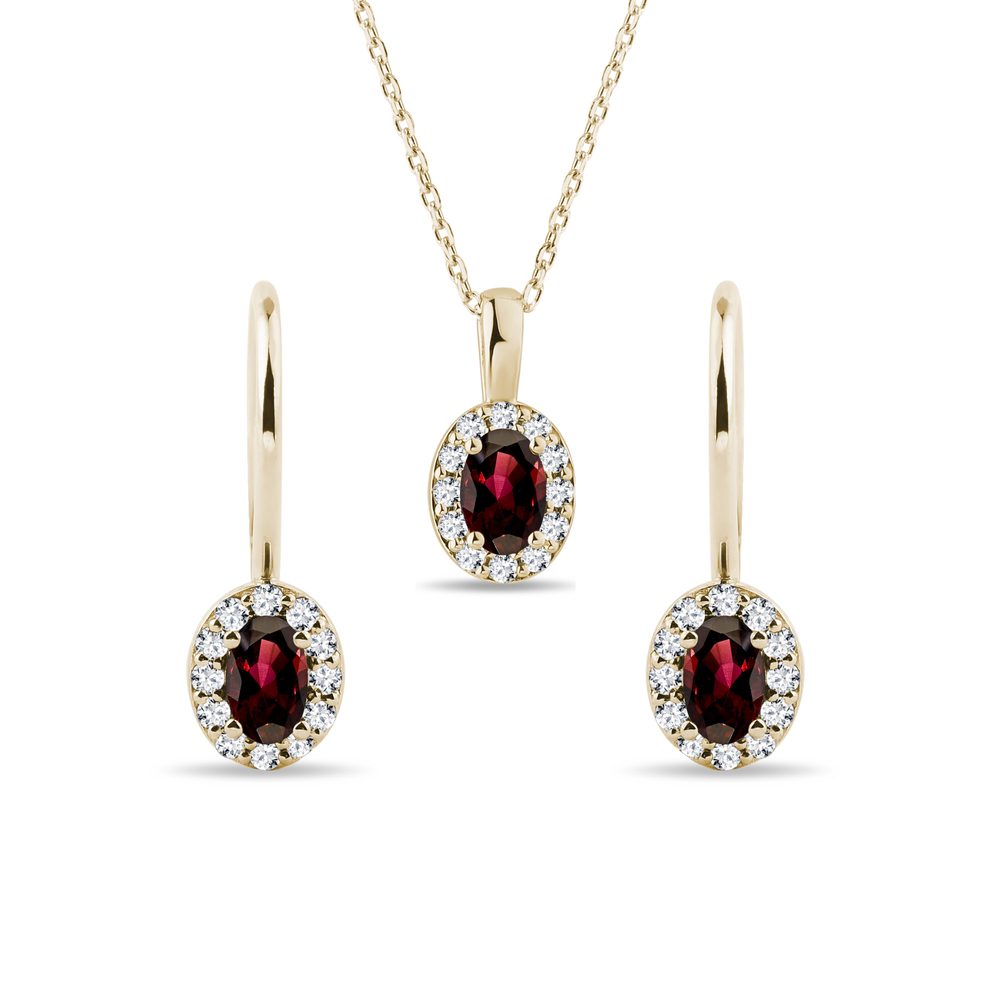 E-shop Set halo šperků s granáty a diamanty ve žlutém zlatě