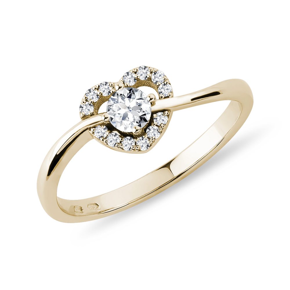 E-shop Diamantový prsten srdce ze žlutého 14k zlata