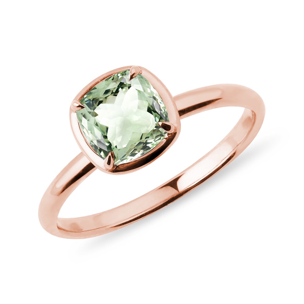 Prsten z růžového zlata se zeleným ametystem KLENOTA