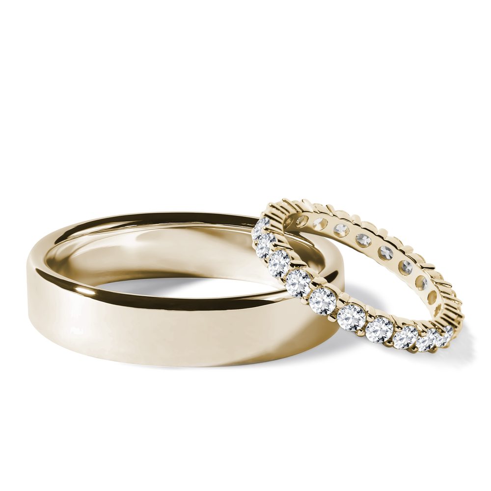 E-shop Set eternity & hladký snubní prsten ve žlutém zlatě