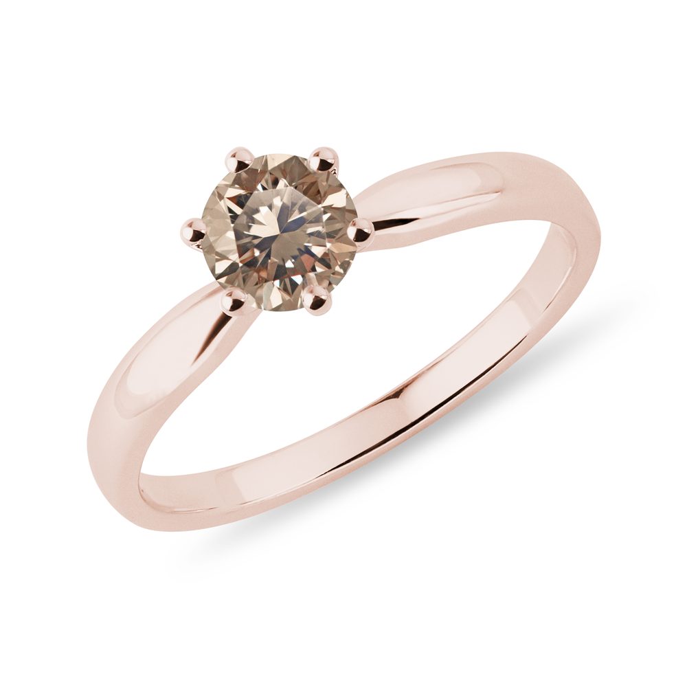 Prsten s 0,5ct champagne diamantem v růžovém zlatě KLENOTA