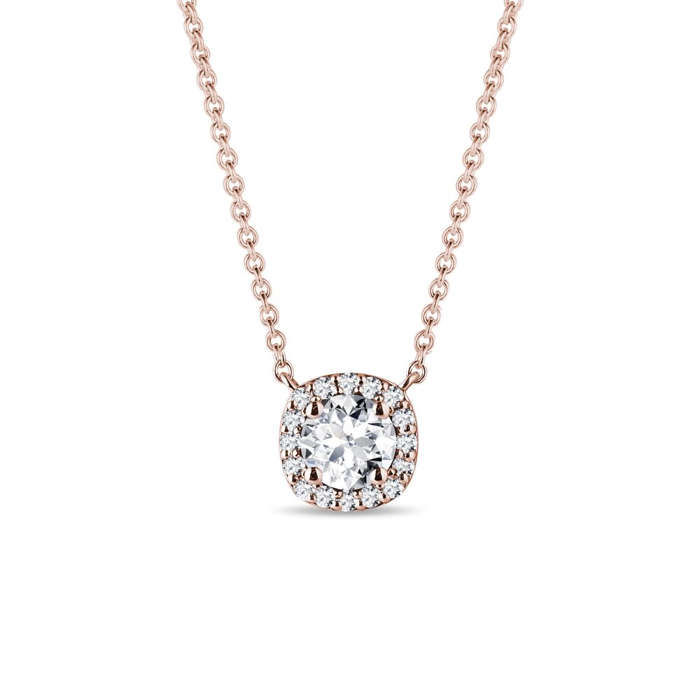 Náhrdelník s diamanty v halo stylu v růžovém zlatě KLENOTA