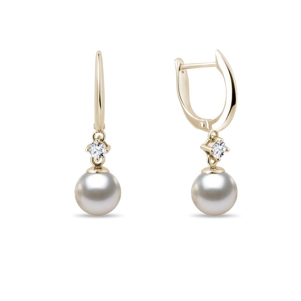 Zlaté náušnice s Akoya perlou a diamanty KLENOTA