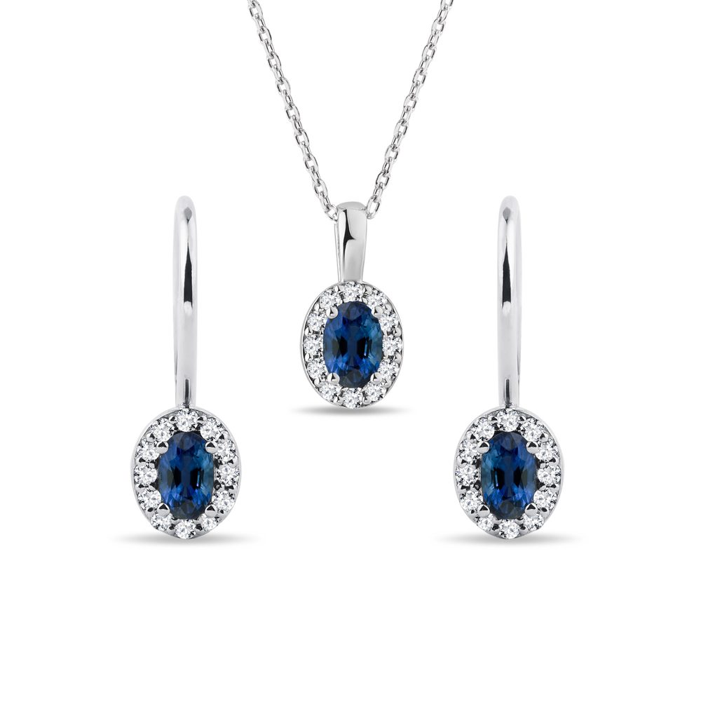 E-shop Set halo šperků se safíry a diamanty v bílém zlatě
