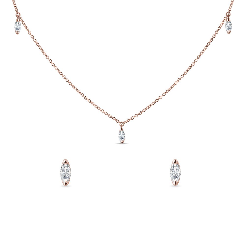 Set náhrdelníku a náušnic s markýza diamanty v růžovém zlatě KLENOTA