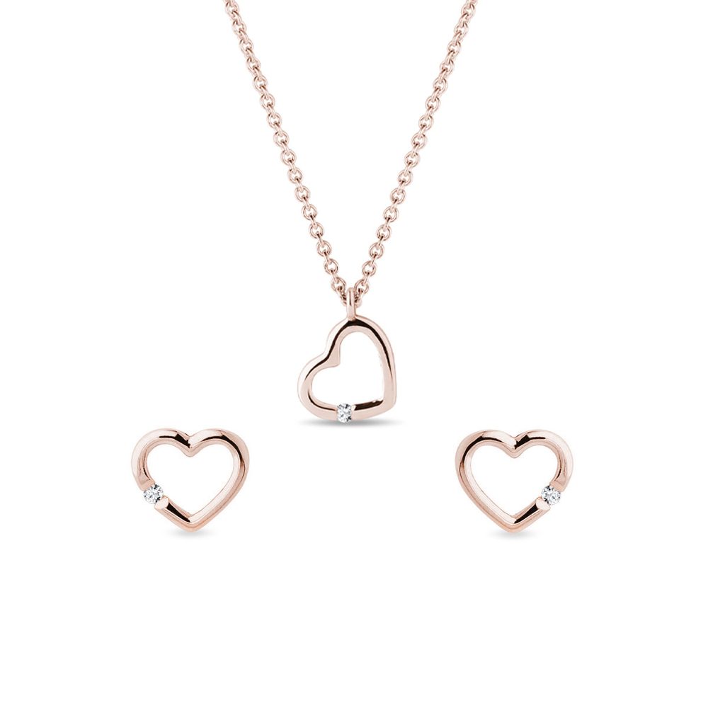 E-shop Set šperků ve tvaru srdce s diamanty v růžovém zlatě