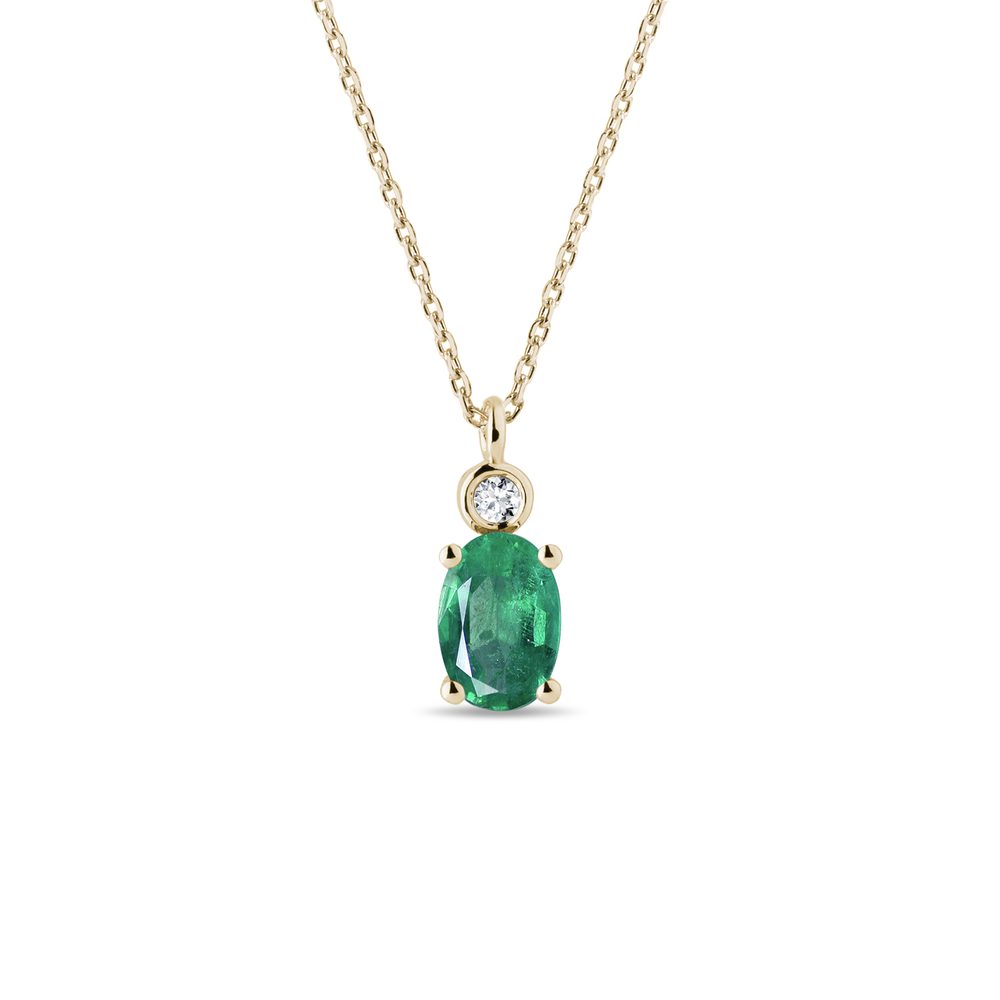 E-shop Zlatý náhrdelník se smaragdem a bezel diamantem