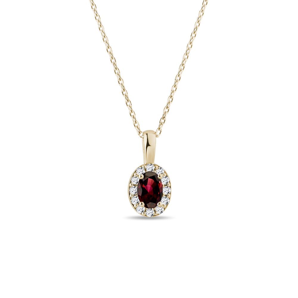 E-shop Zlatý halo náhrdelník s oválným granátem a diamanty
