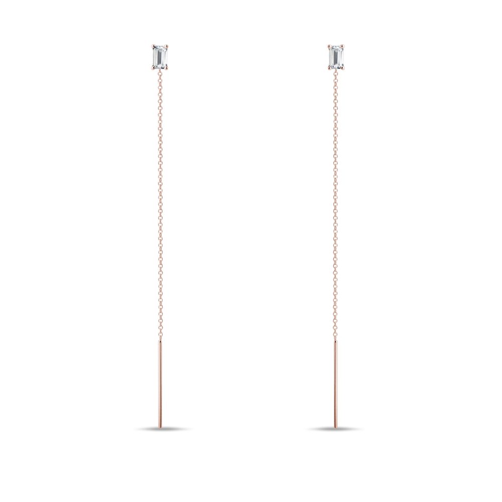 Dlouhé náušnice z růžového zlata s lab grown diamanty KLENOTA