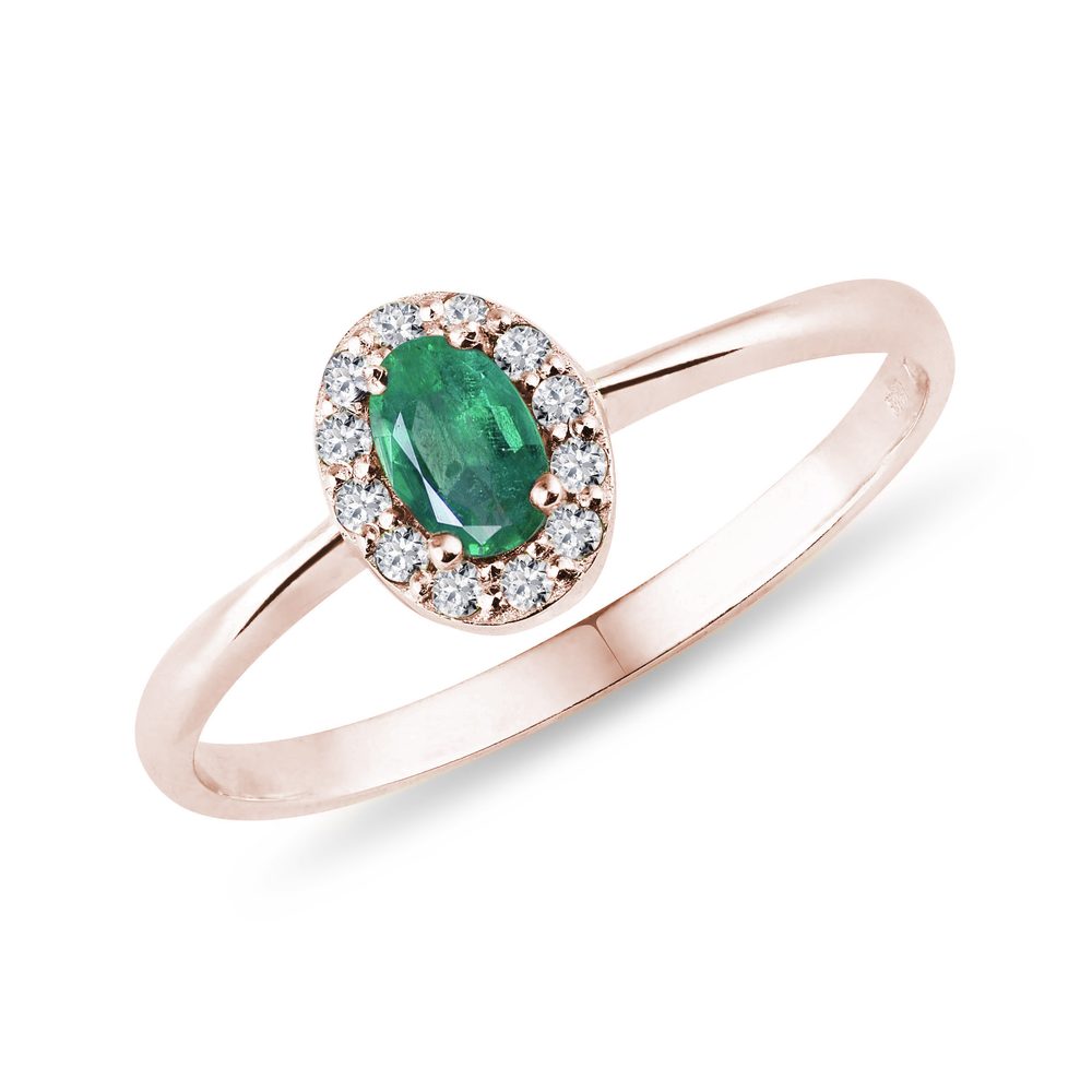 E-shop Diamantový prsten se smaragdem v růžovém zlatě