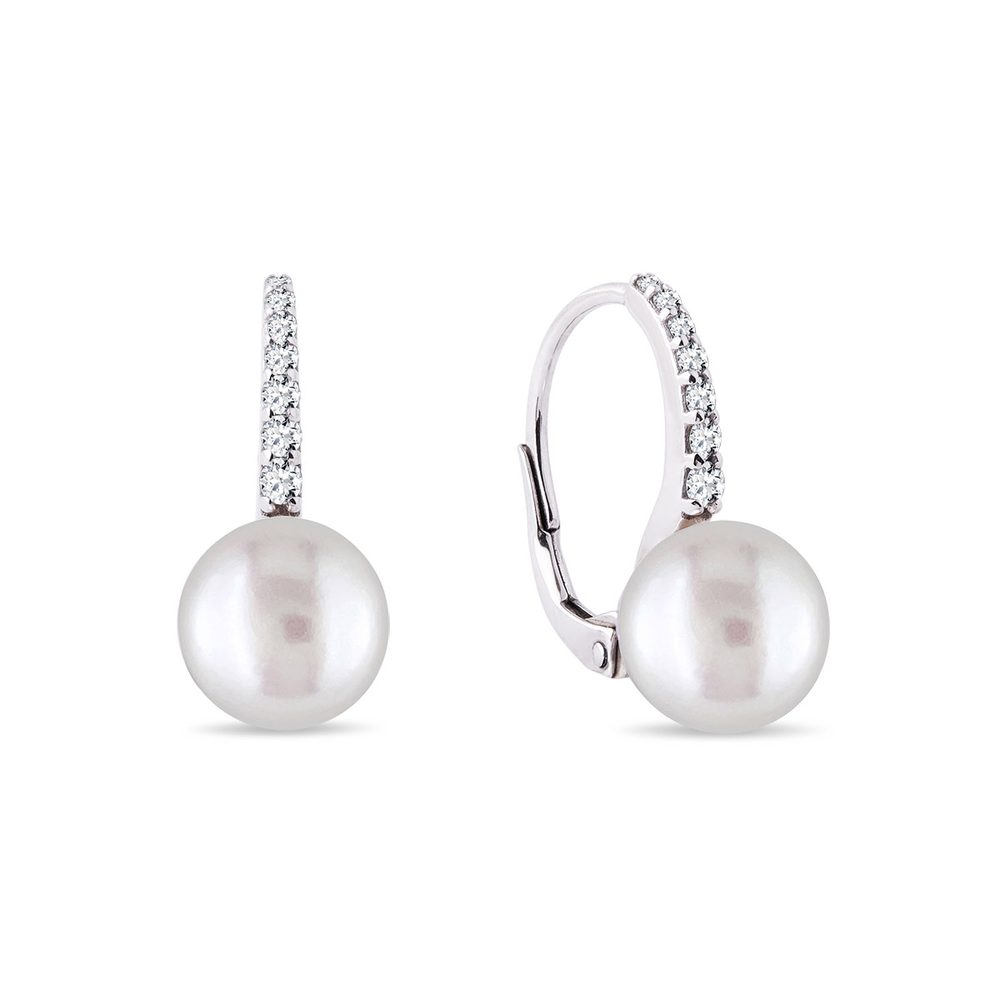 E-shop Diamantové náušnice z bílého 14k zlata s perlami