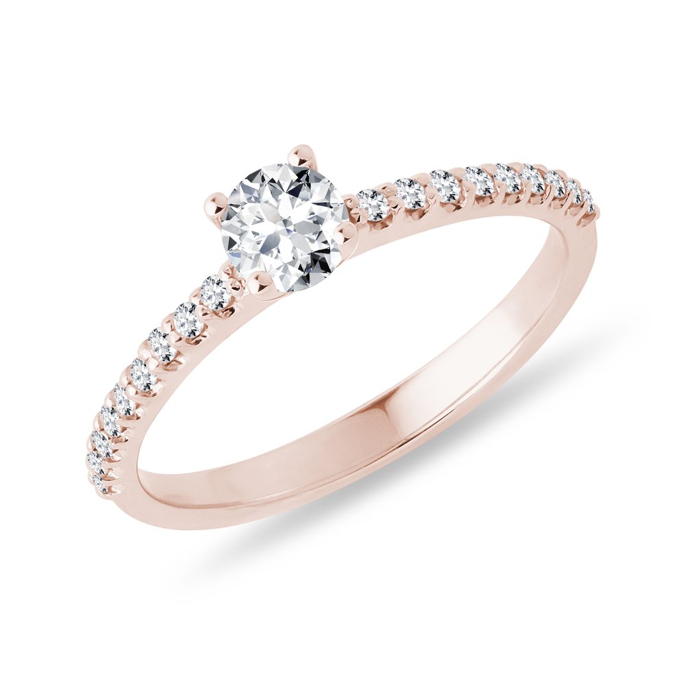 Diamantový zásnubní prstýnek z růžového zlata KLENOTA