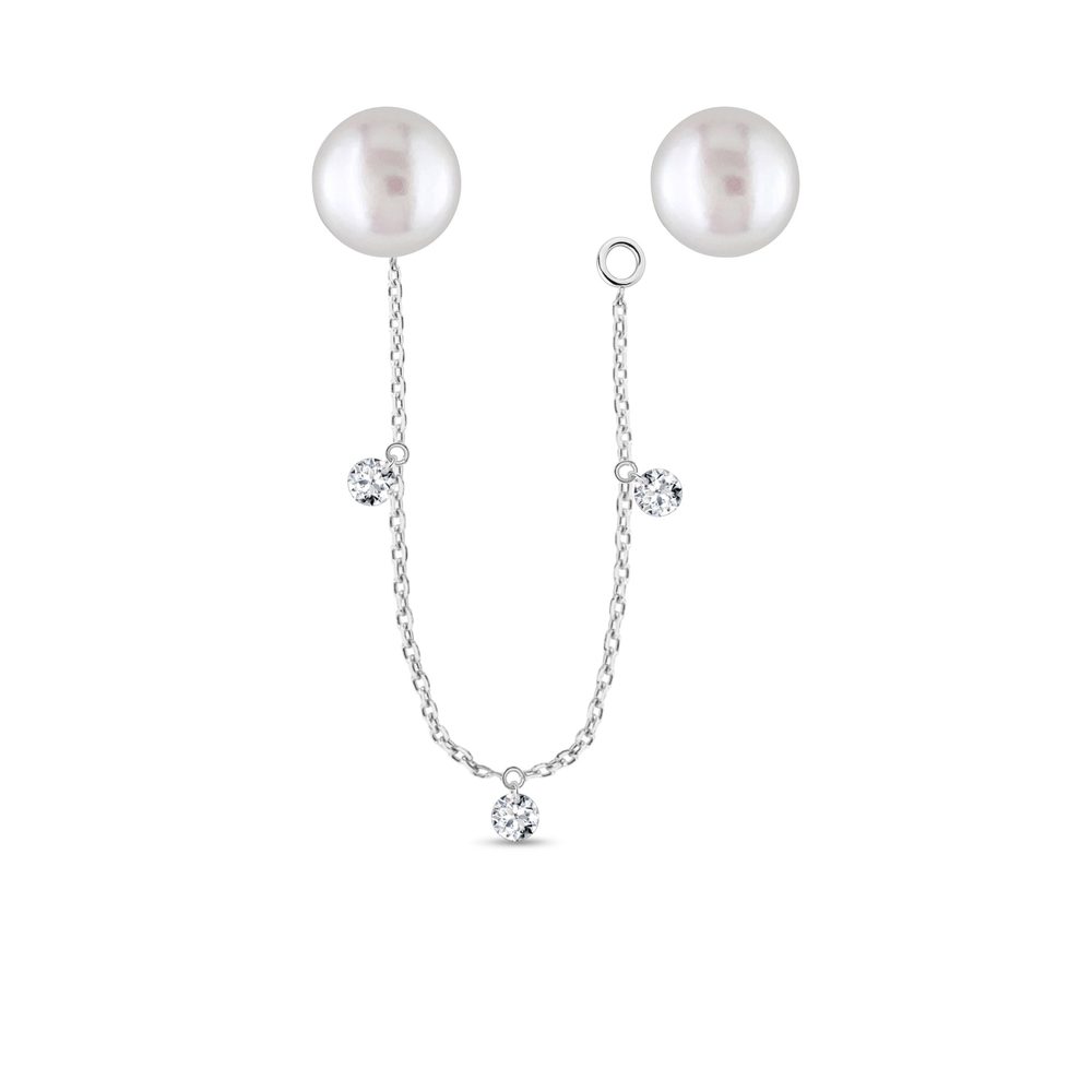 Variabilní perlové náušnice s diamanty a řetízkem v bílém zlatě KLENOTA