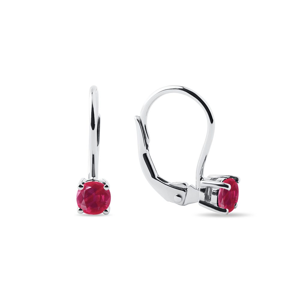 Visací náušnice z bílého 14k zlata s rubíny KLENOTA
