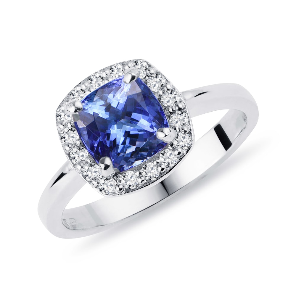 E-shop Výrazný prsten bílé zlato s tanzanitem a diamanty