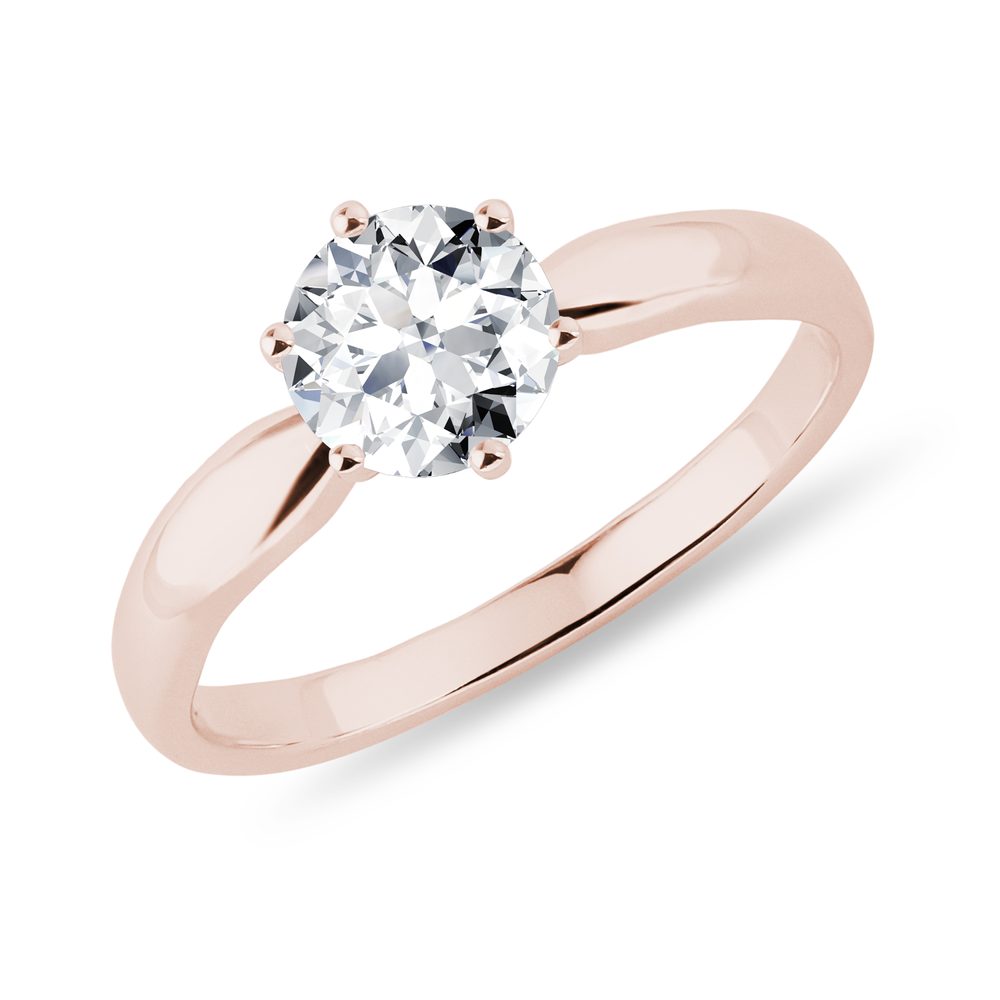 Zásnubní prsten z růžového zlata s 1ct diamantem KLENOTA