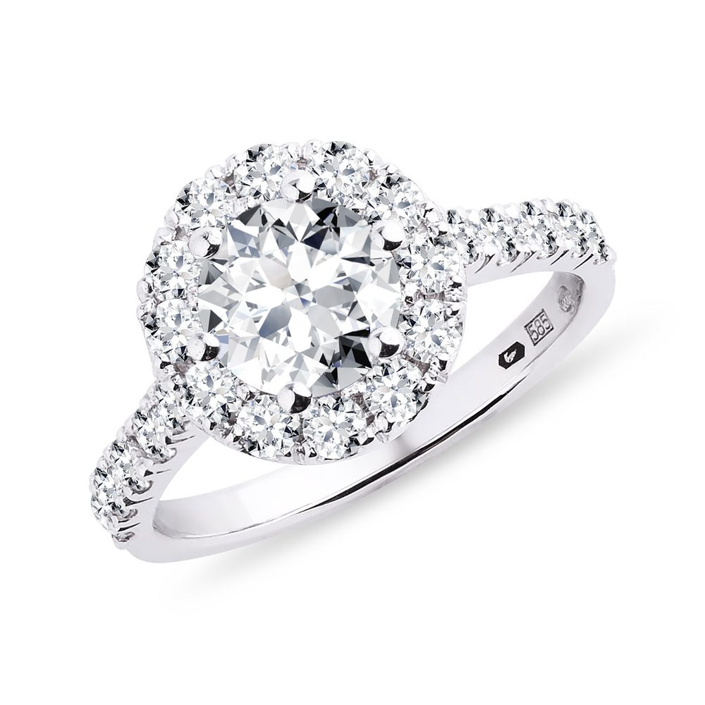 E-shop Diamantový prsten halo z bílého 14k zlata
