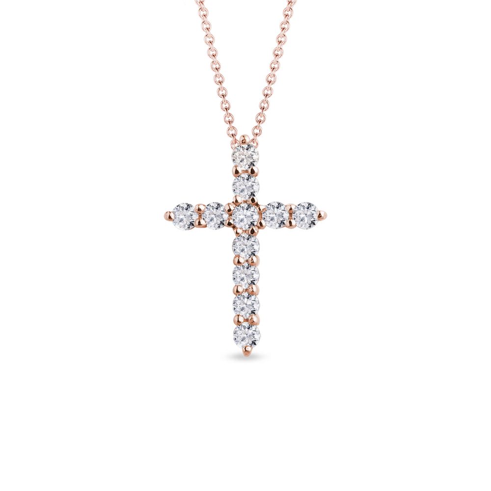 Kříž z růžového zlata s diamanty KLENOTA