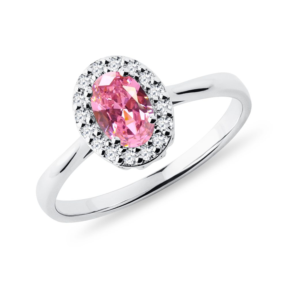 Zlatý prsten s růžovým safírem a brilianty KLENOTA