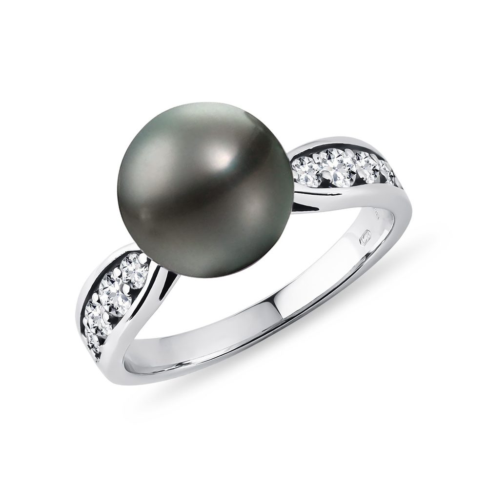 E-shop Diamantový prsten s tahitskou perlou v bílém zlatě
