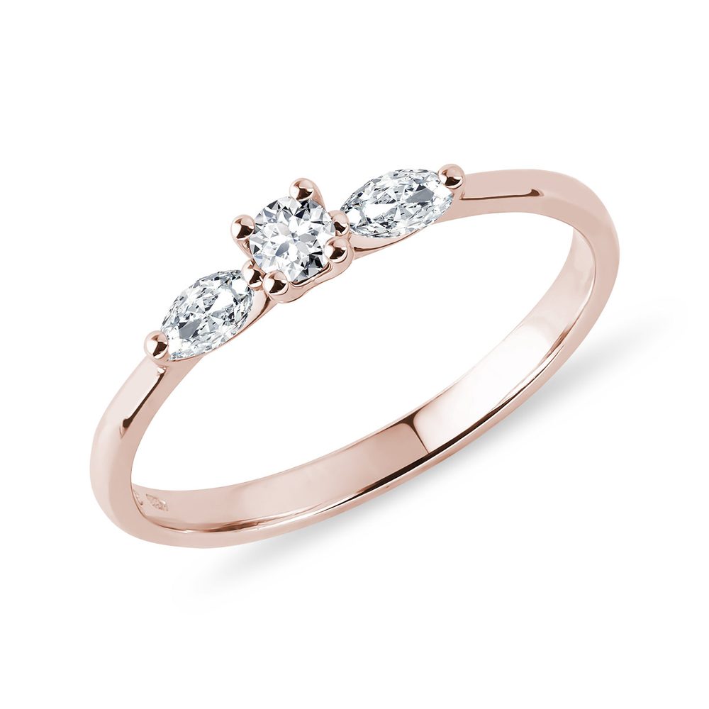 E-shop Diamantový prsten s markýzami v růžovém zlatě